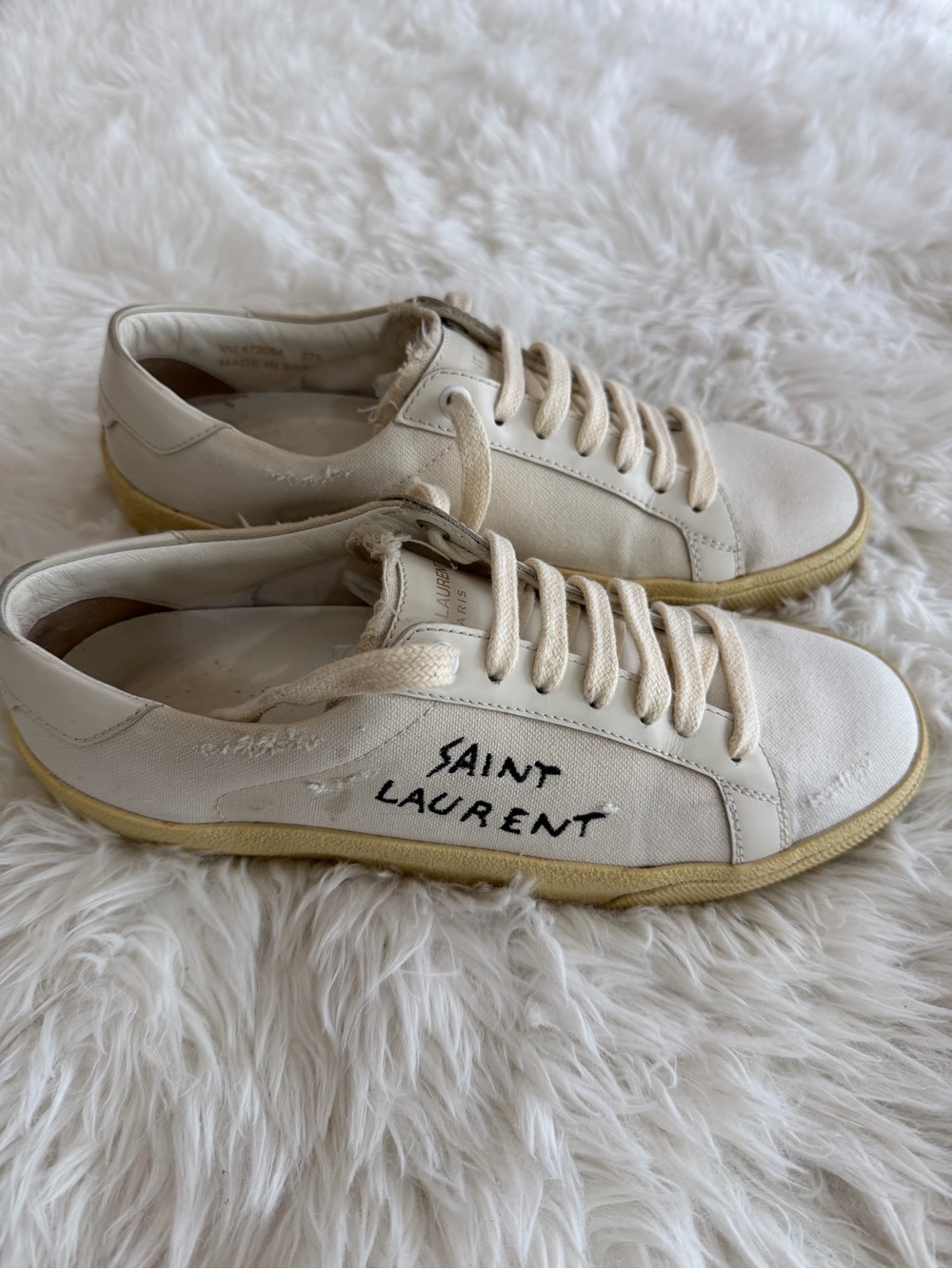 Saint Laurent White Canvas Low-Top Sneakers Size 37.5 US 7.5